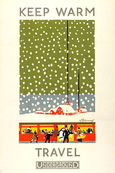 London underground poster - Keep Warm Travel Underground; by Kathleen Stenning, 1925